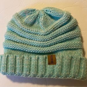 Aqua blue teal Slouchy Cable Knit Beanie Hat for Women teen child girl